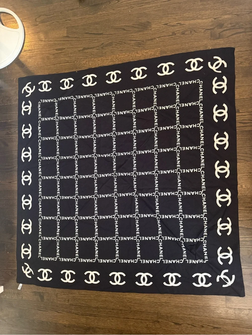 CHANEL Black and White Logo Square Scarf